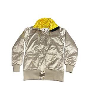 Billabong Beige Yellow Bomber Jacket S Men's Insulated Zip Button Accents Logo